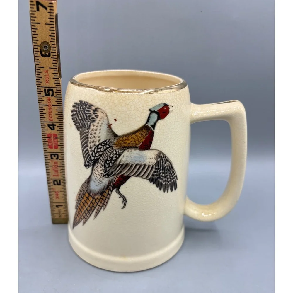Vintage Pheasant Beer Stein Ceramic‎ Mug Hunting Bird Poem Gold Trim